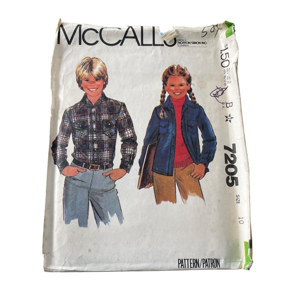 80s McCalls 7205 Cut Sewing Pattern Size 10 Girls Boys Buttoned Shirt Vtg CUT